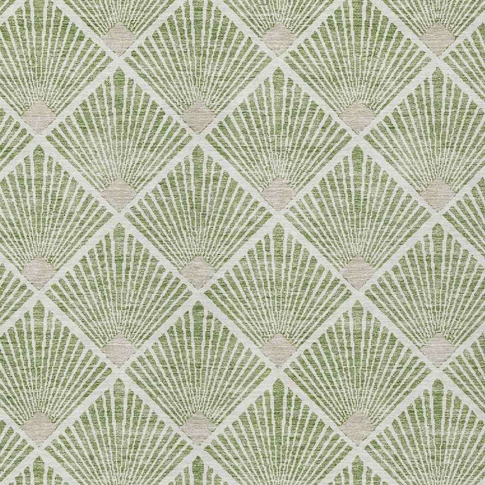 3' X 5' Green Beige And Ivory Geometric Washable Indoor Outdoor Area Rug
