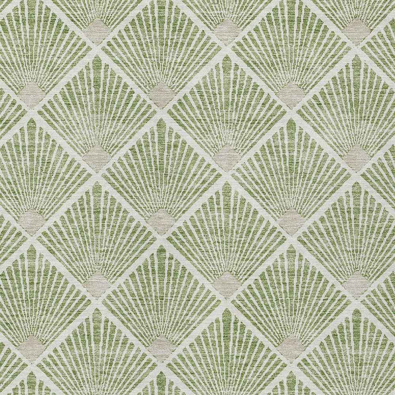 3' X 5' Green Beige And Ivory Geometric Washable Indoor Outdoor Area Rug
