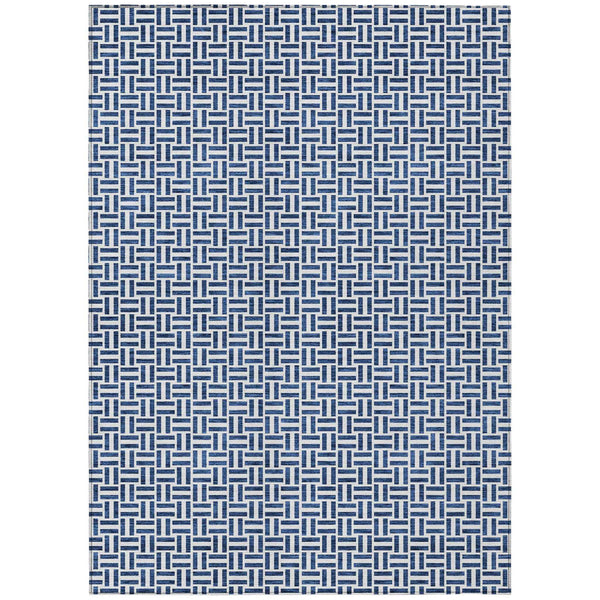 3' X 5' Navy Blue And Gray Geometric Washable Indoor Outdoor Area Rug