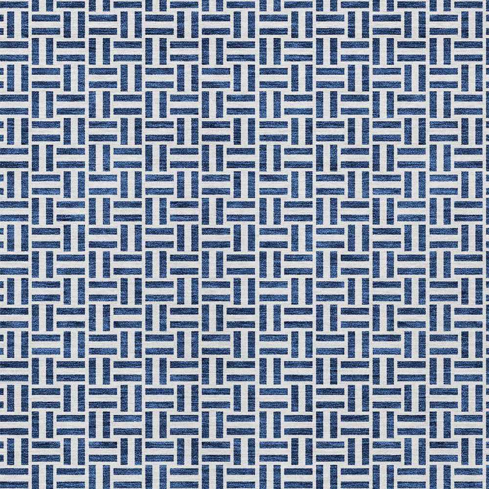 3' X 5' Navy Blue And Gray Geometric Washable Indoor Outdoor Area Rug