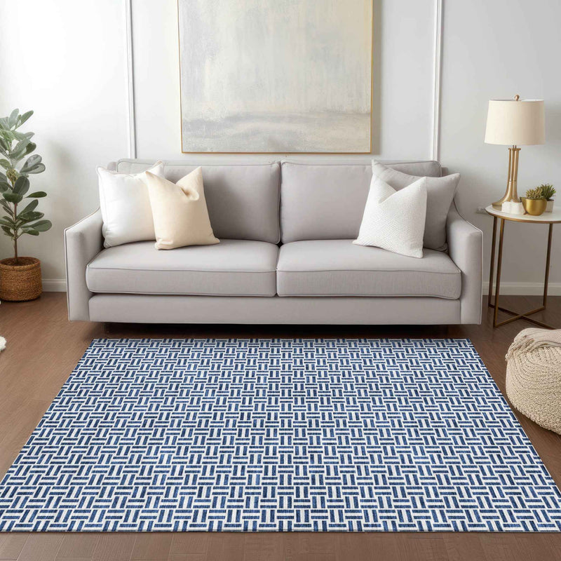 3' X 5' Navy Blue And Gray Geometric Washable Indoor Outdoor Area Rug