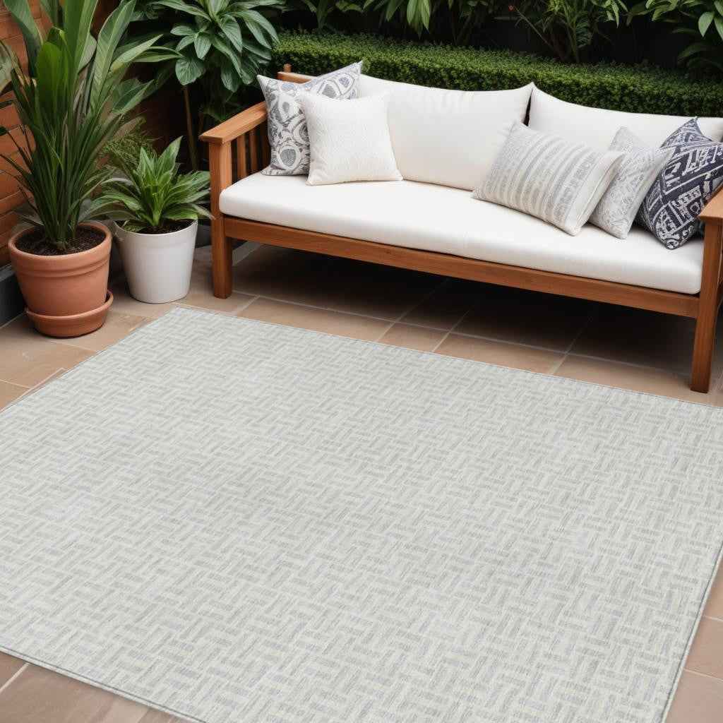 10' X 14' Silver And Gray Geometric Washable Indoor Outdoor Area Rug