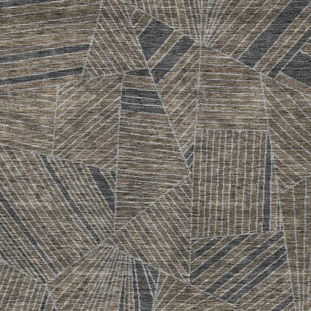 8' X 10' Brown Black And Gray Geometric Washable Indoor Outdoor Area Rug