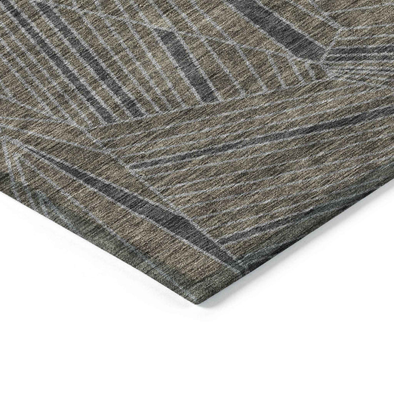 8' X 10' Brown Black And Gray Geometric Washable Indoor Outdoor Area Rug