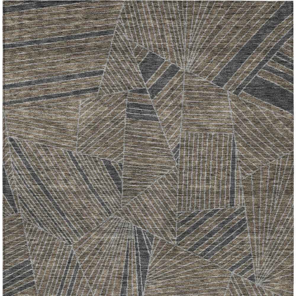 8' X 10' Brown Black And Gray Geometric Washable Indoor Outdoor Area Rug