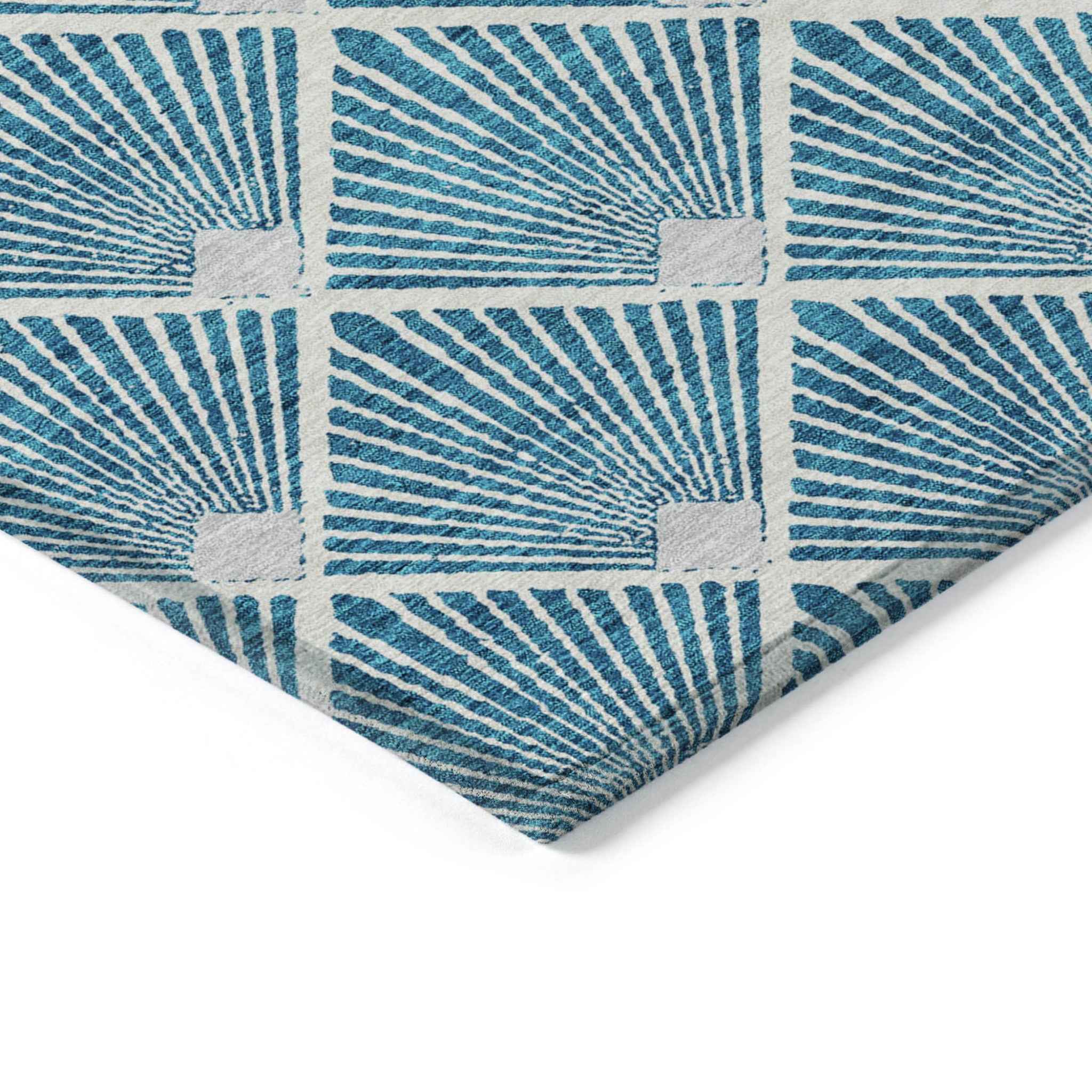 9' X 12' Teal Blue And Ivory Geometric Washable Indoor Outdoor Area Rug