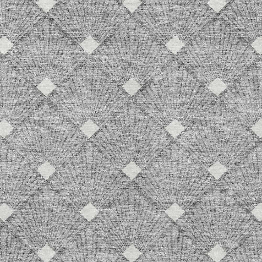 10' X 14' Gray And Ivory Geometric Washable Indoor Outdoor Area Rug