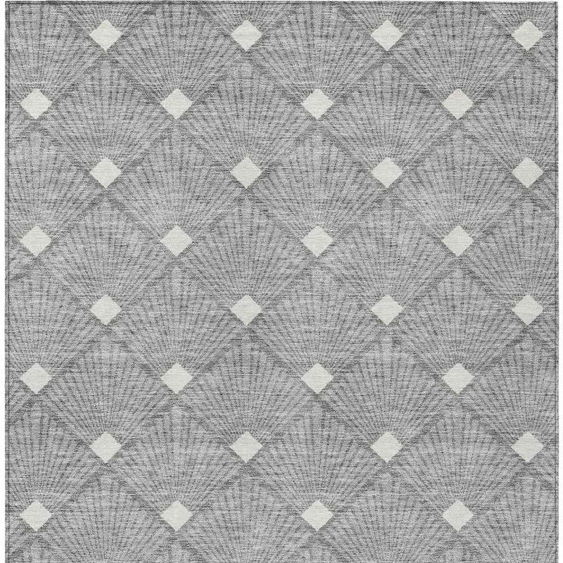 10' X 14' Gray And Ivory Geometric Washable Indoor Outdoor Area Rug