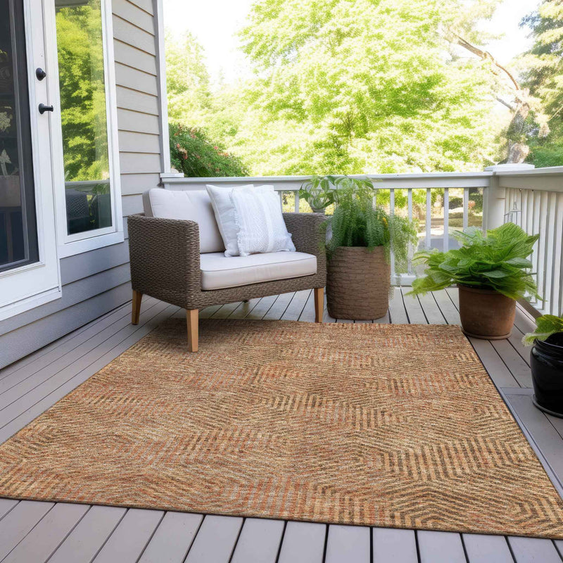 8' X 10' Copper Brown And Beige Geometric Washable Indoor Outdoor Area Rug