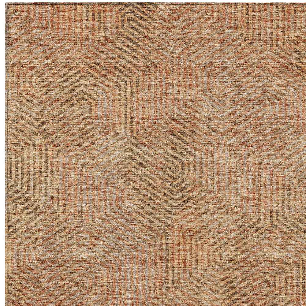 8' X 10' Copper Brown And Beige Geometric Washable Indoor Outdoor Area Rug