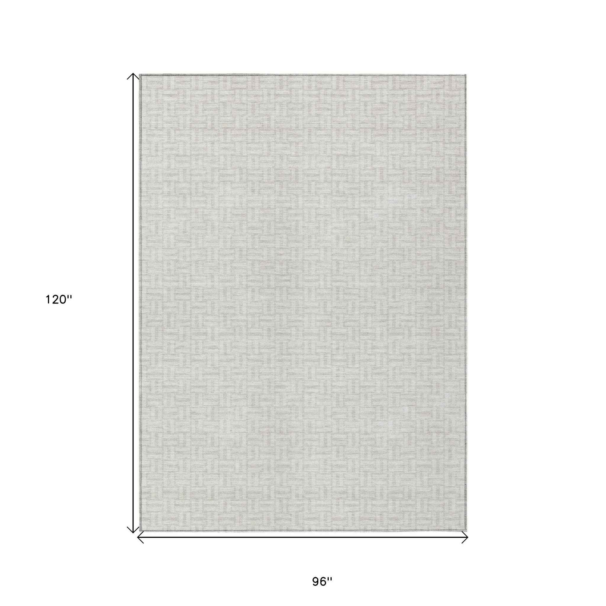 8' X 10' Ivory And Silver Geometric Washable Indoor Outdoor Area Rug