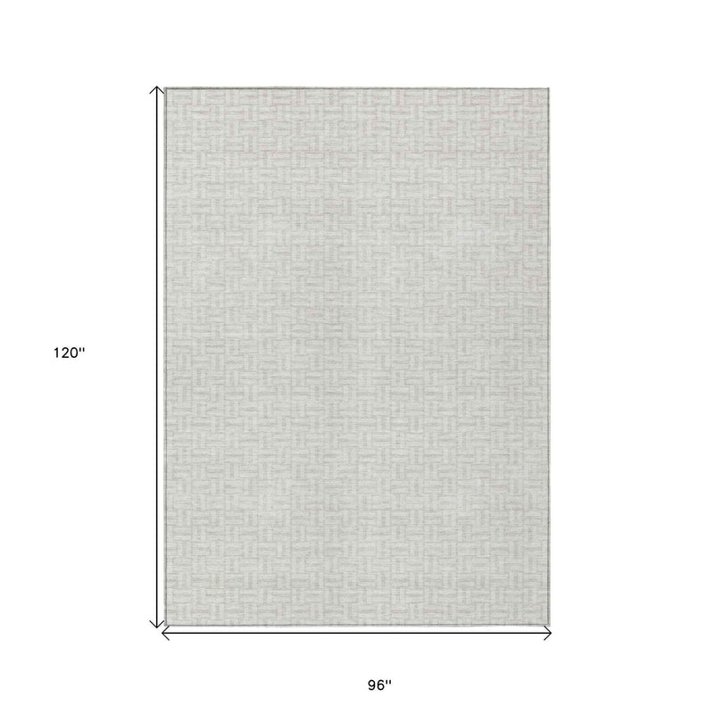 8' X 10' Ivory And Silver Geometric Washable Indoor Outdoor Area Rug