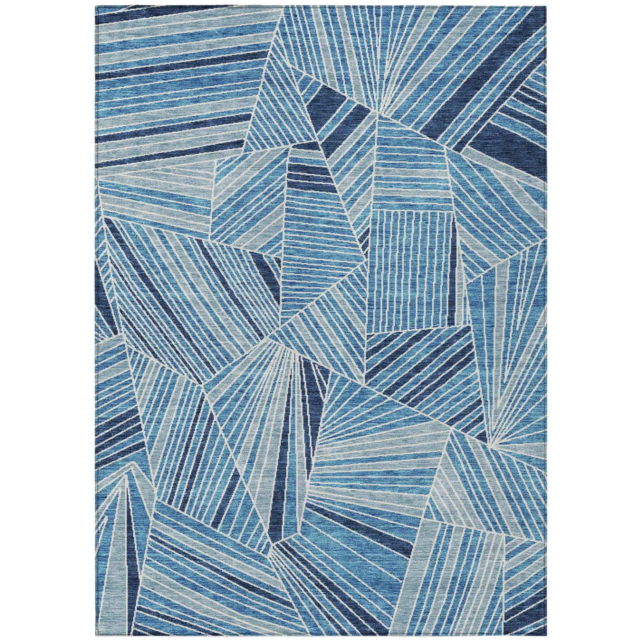 9' X 12' Blue And Teal Blue Geometric Washable Indoor Outdoor Area Rug