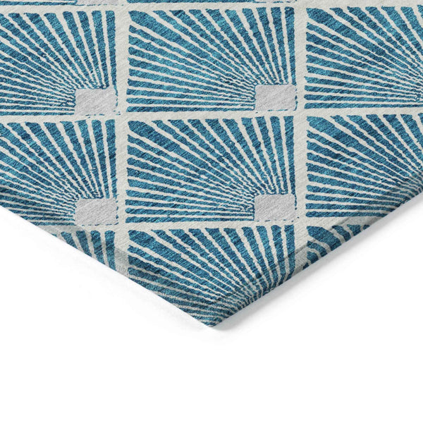 10' X 14' Teal Blue And Ivory Geometric Washable Indoor Outdoor Area Rug