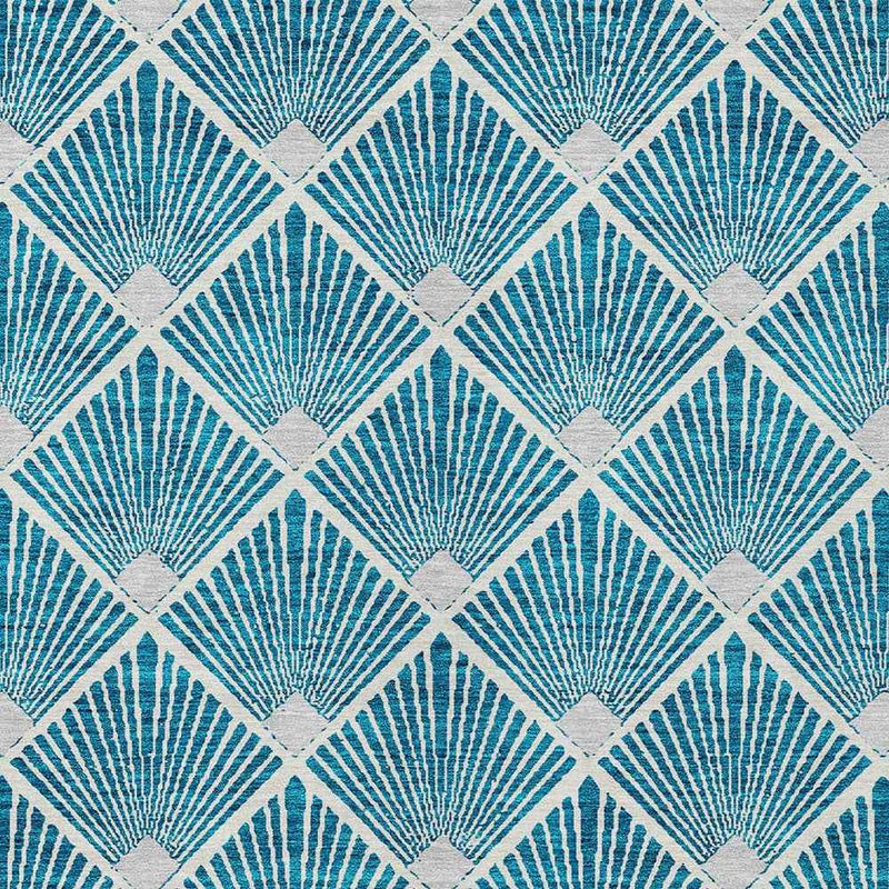 10' X 14' Teal Blue And Ivory Geometric Washable Indoor Outdoor Area Rug