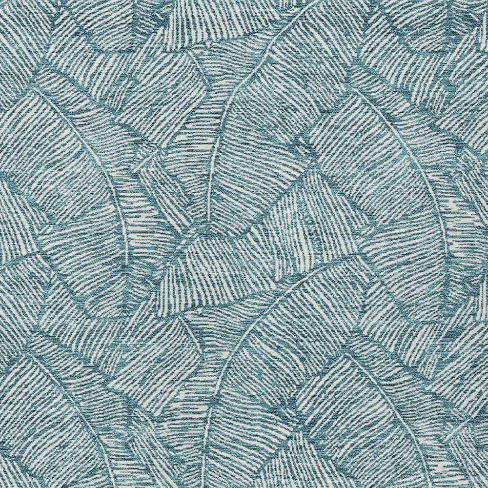 10' X 14' Teal Blue And Ivory Floral Washable Indoor Outdoor Area Rug