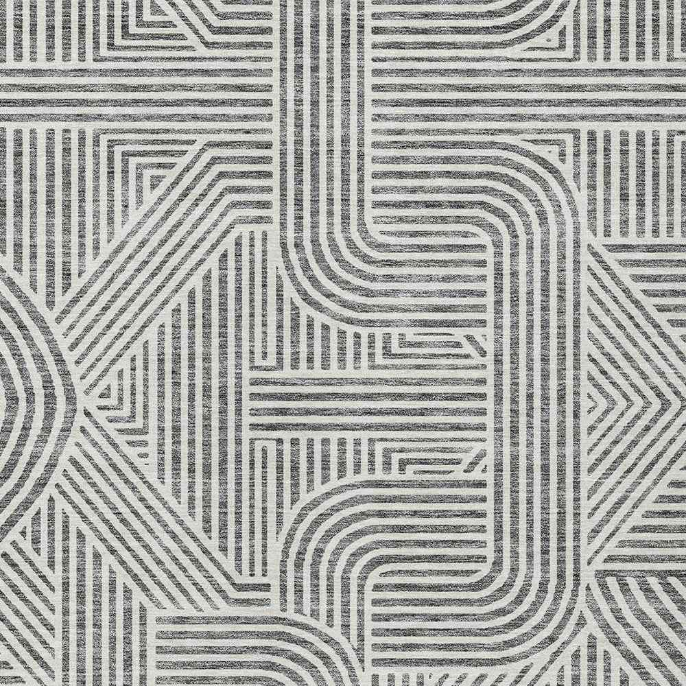 3' X 5' Gray And Ivory Abstract Washable Indoor Outdoor Area Rug