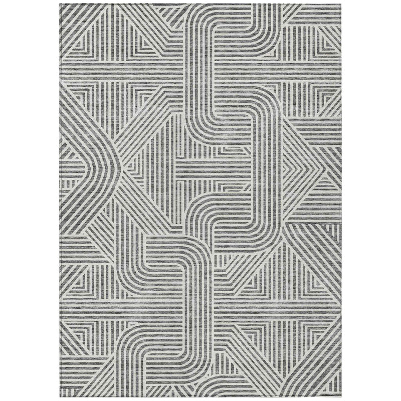 3' X 5' Gray And Ivory Abstract Washable Indoor Outdoor Area Rug