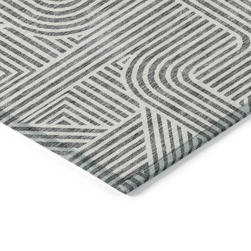 3' X 5' Gray And Ivory Abstract Washable Indoor Outdoor Area Rug