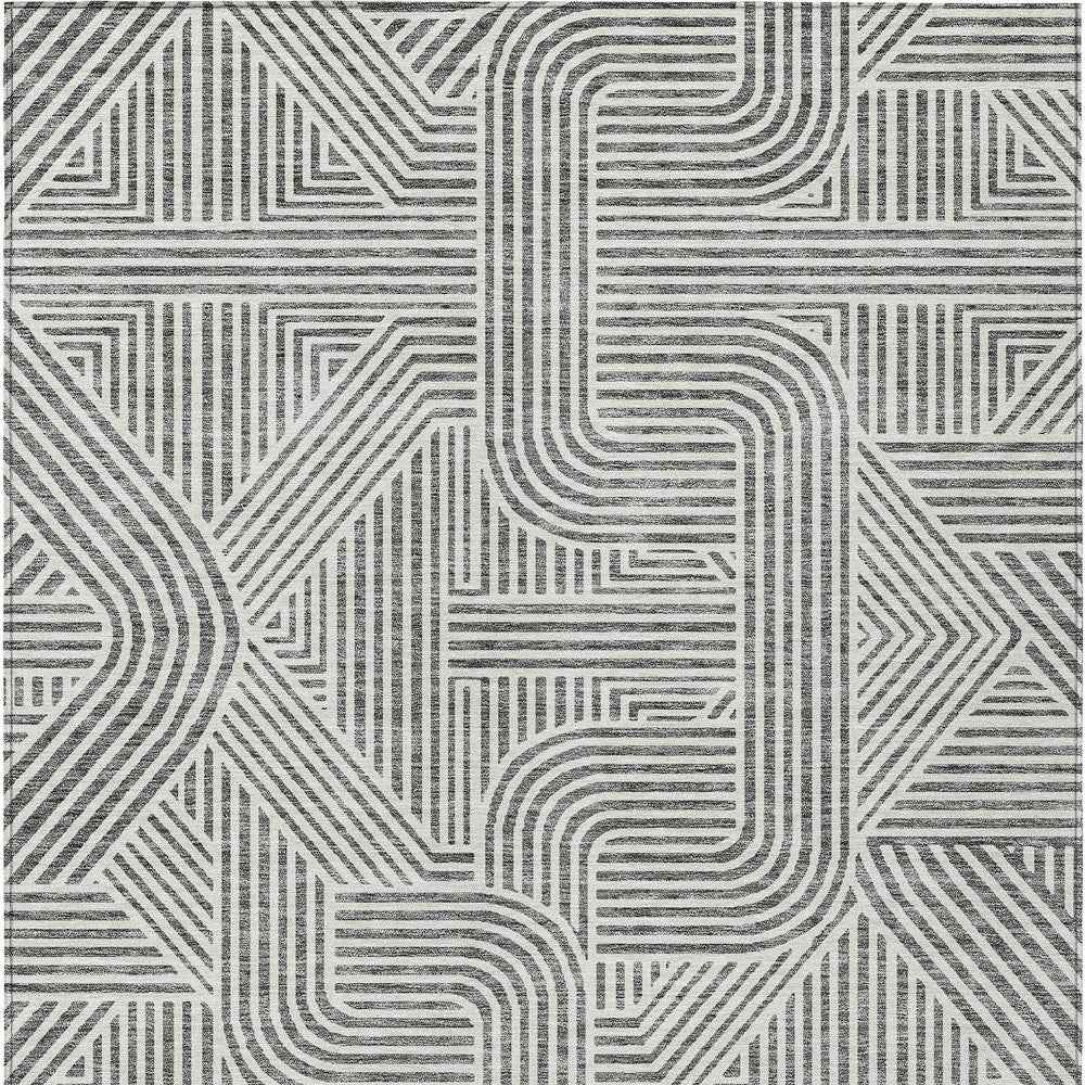 3' X 5' Gray And Ivory Abstract Washable Indoor Outdoor Area Rug