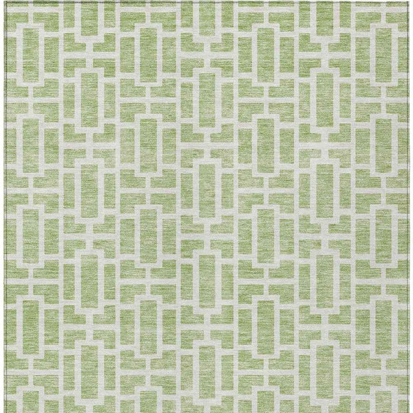 3' X 5' Artichoke Green And Ivory Geometric Washable Indoor Outdoor Area Rug