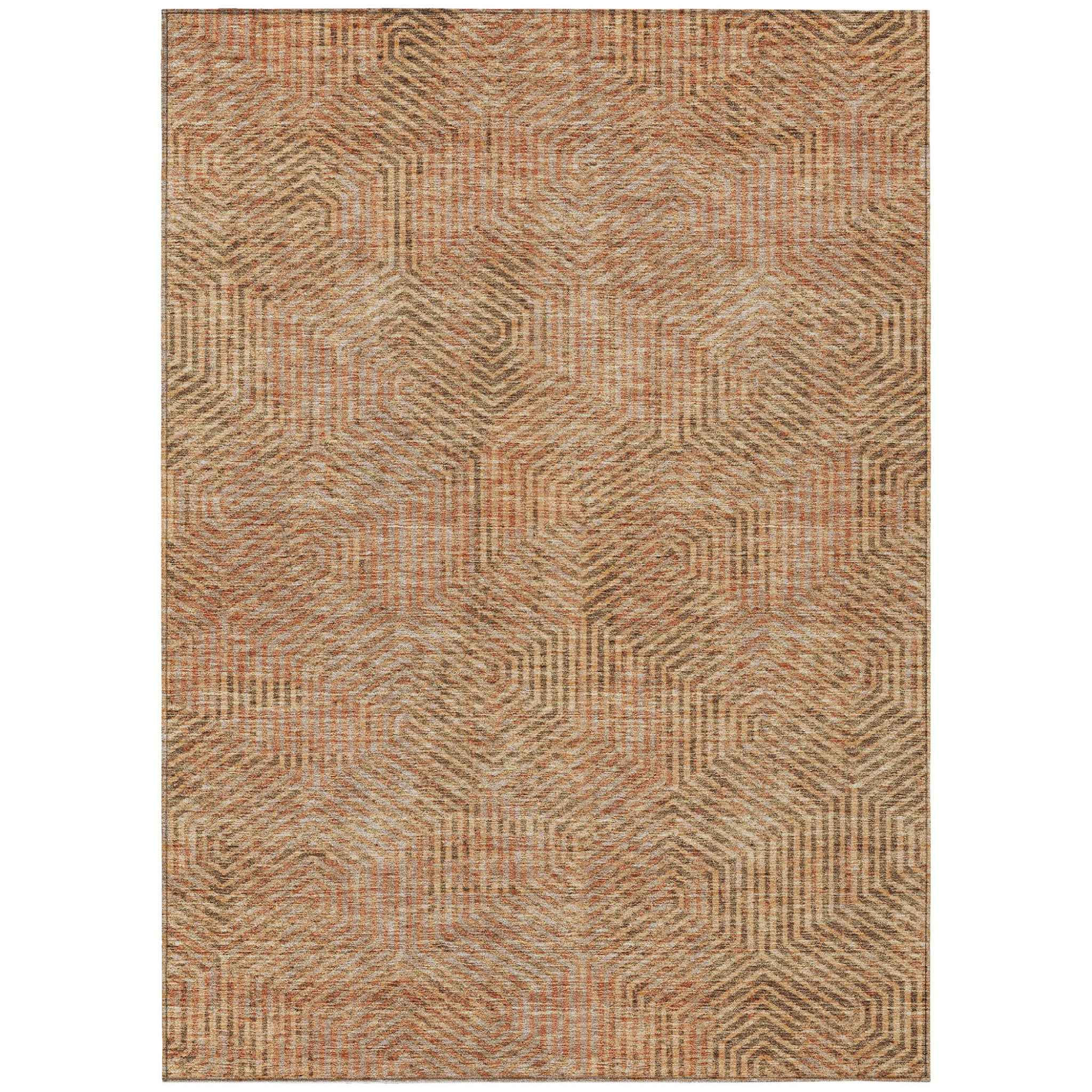 5' X 8' Copper Brown And Beige Geometric Washable Indoor Outdoor Area Rug