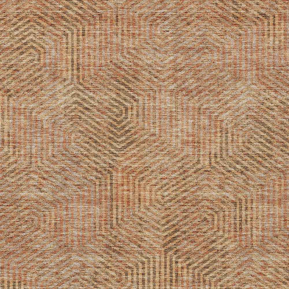 5' X 8' Copper Brown And Beige Geometric Washable Indoor Outdoor Area Rug
