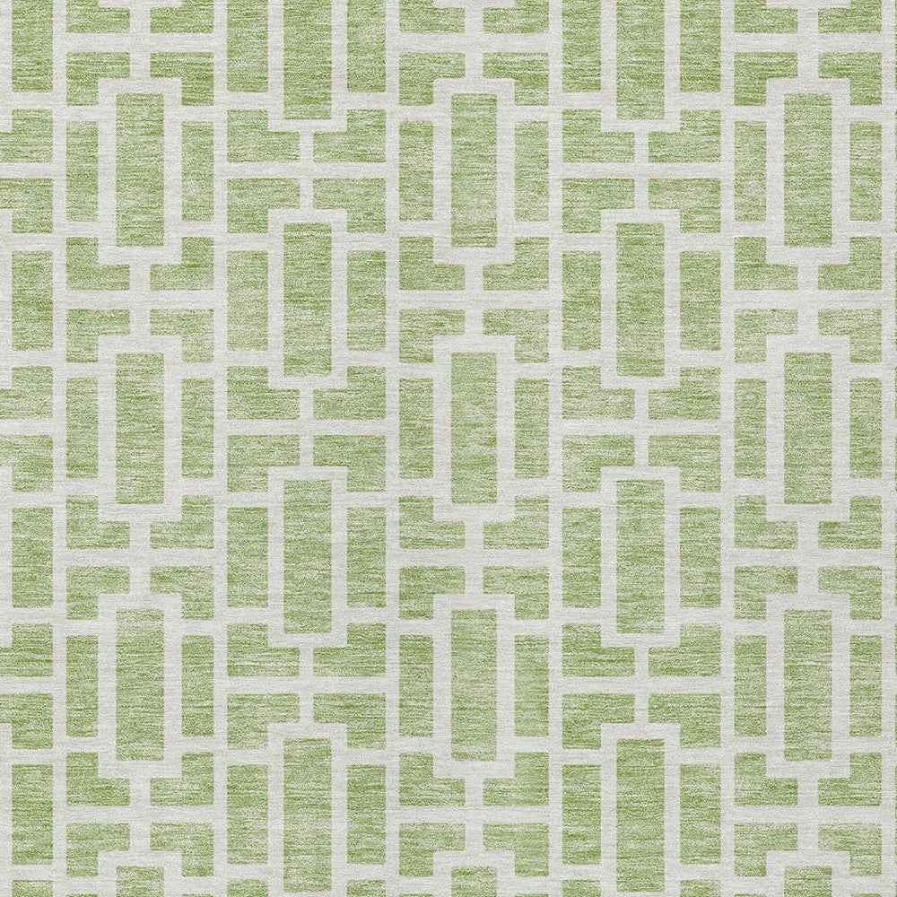 3' X 5' Artichoke Green And Ivory Geometric Washable Indoor Outdoor Area Rug