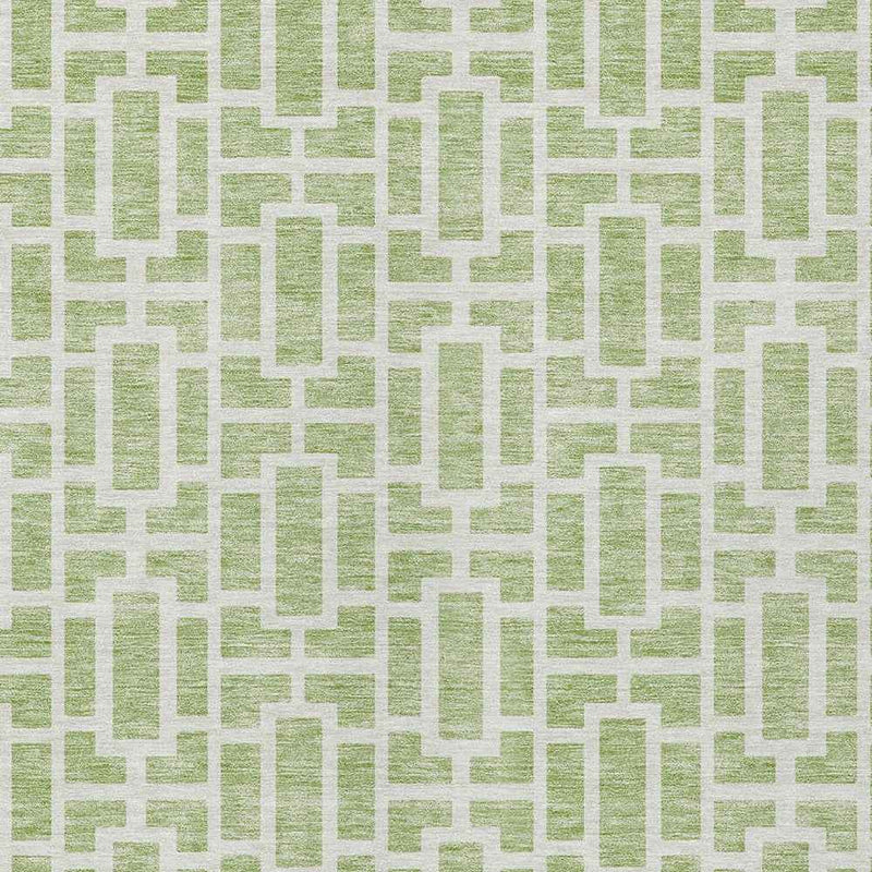 3' X 5' Artichoke Green And Ivory Geometric Washable Indoor Outdoor Area Rug