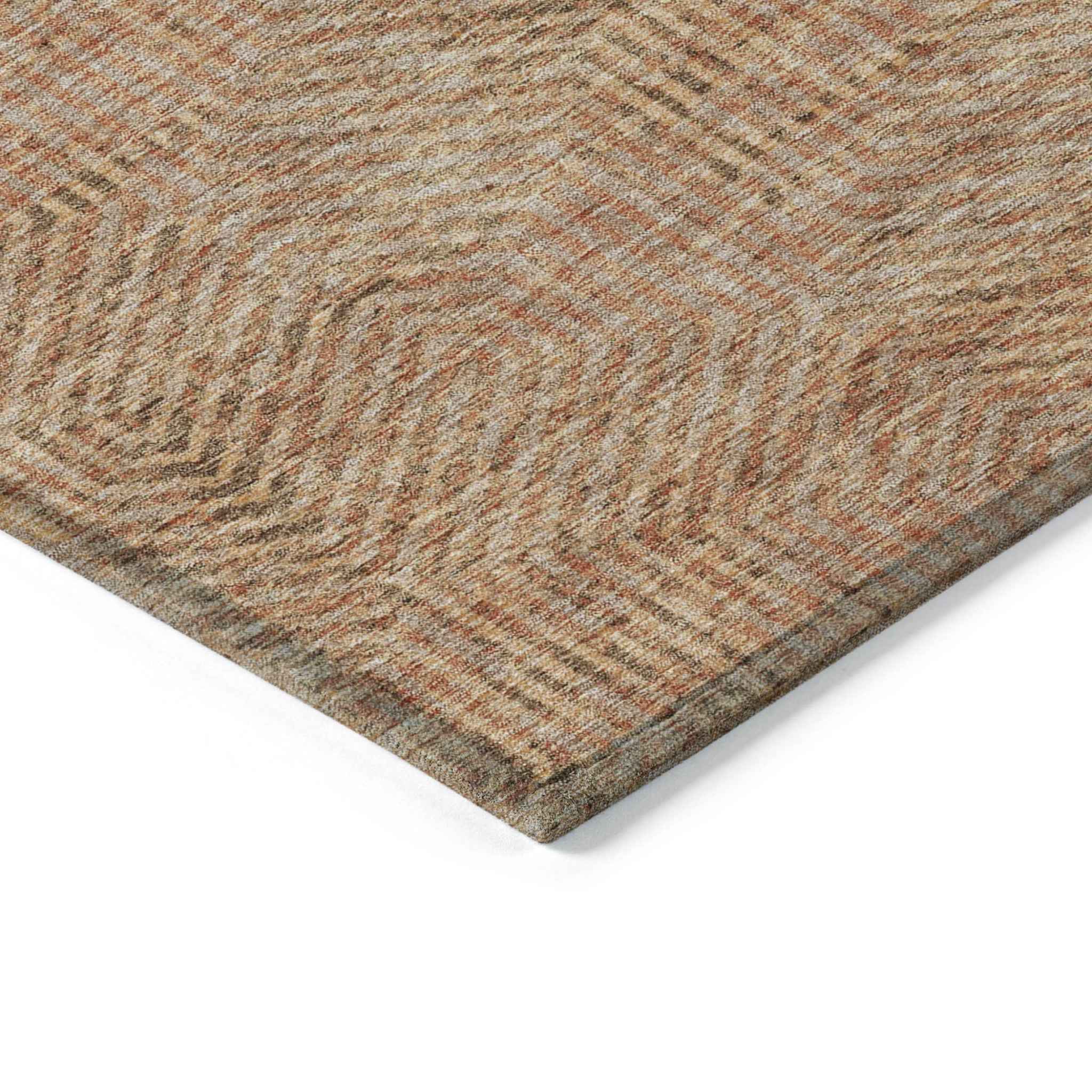 5' X 8' Copper Brown And Beige Geometric Washable Indoor Outdoor Area Rug
