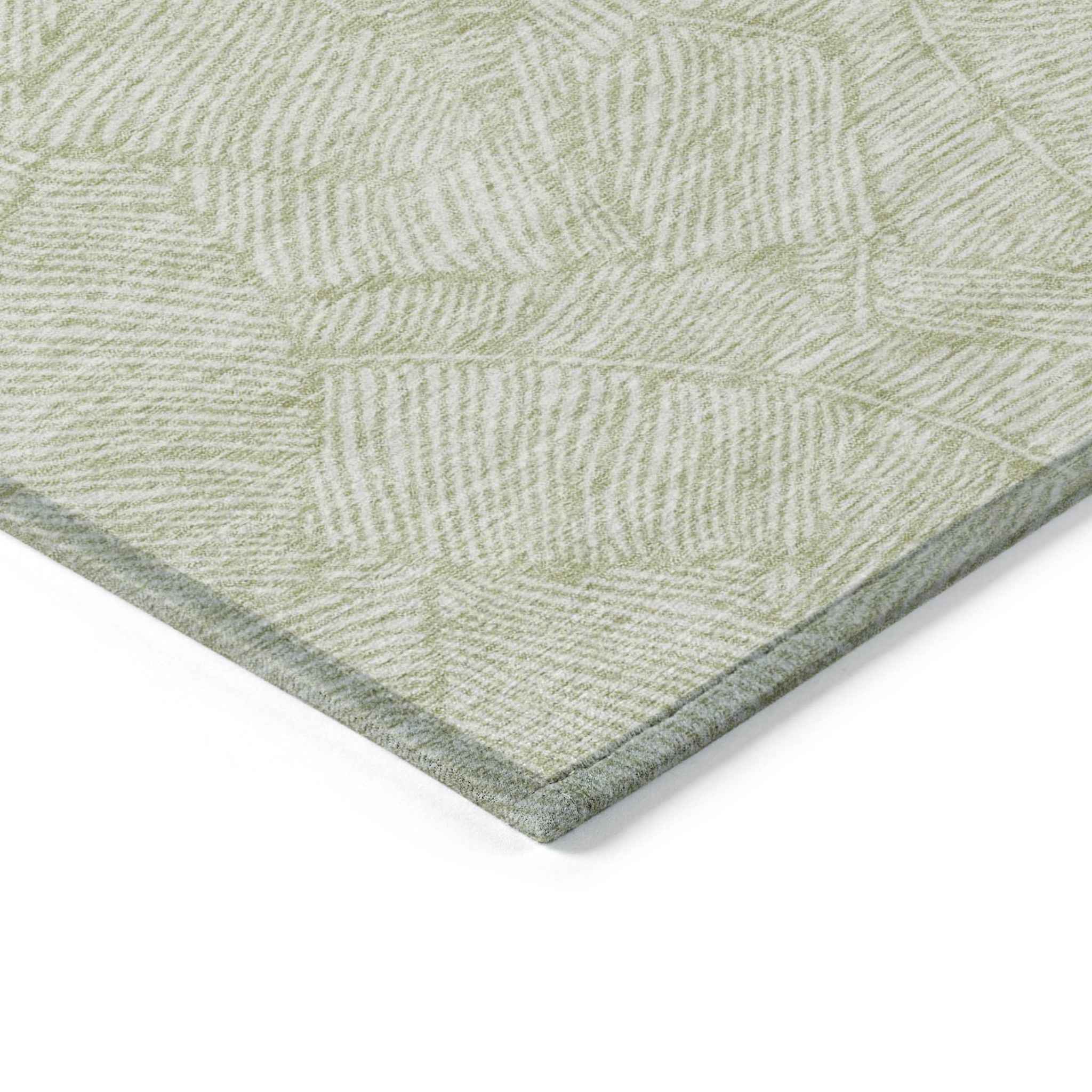 3' X 5' Artichoke Green And Ivory Floral Washable Indoor Outdoor Area Rug