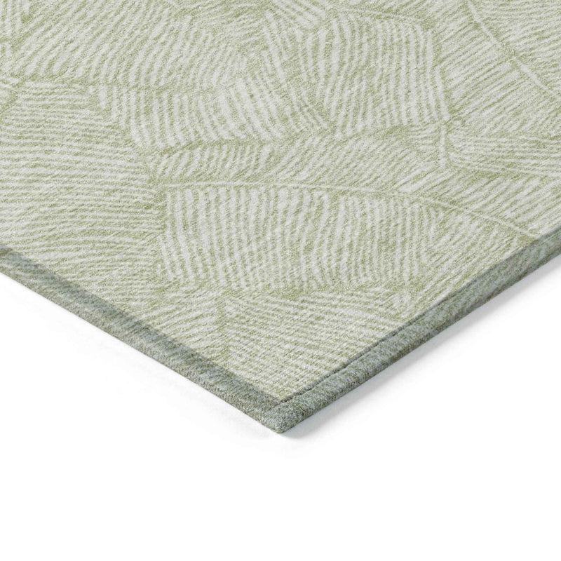 3' X 5' Artichoke Green And Ivory Floral Washable Indoor Outdoor Area Rug