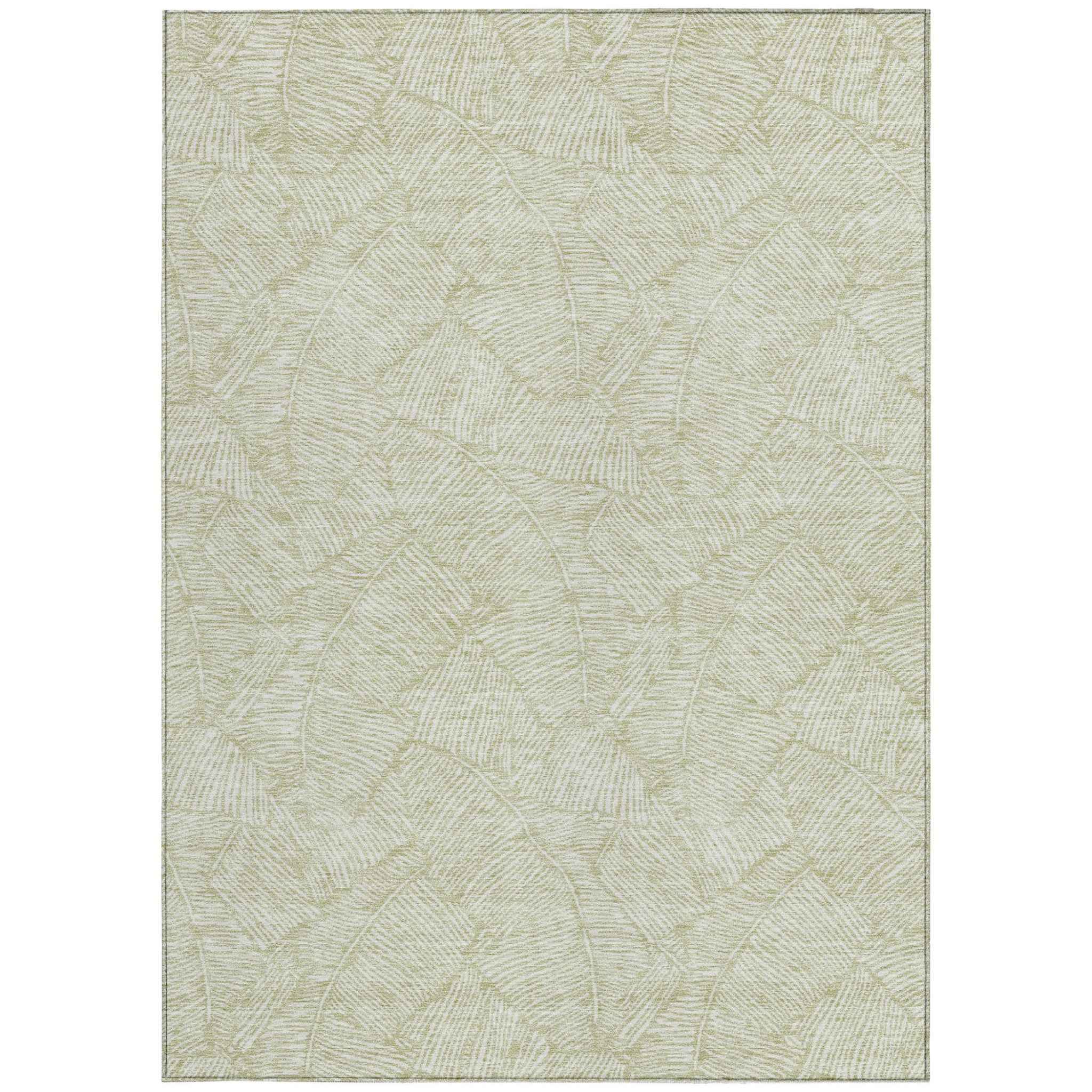 3' X 5' Artichoke Green And Ivory Floral Washable Indoor Outdoor Area Rug