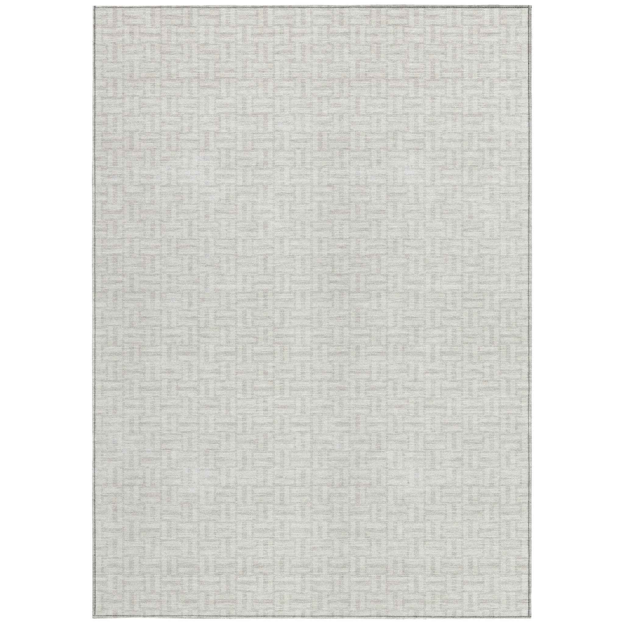 9' X 12' Ivory And Silver Geometric Washable Indoor Outdoor Area Rug