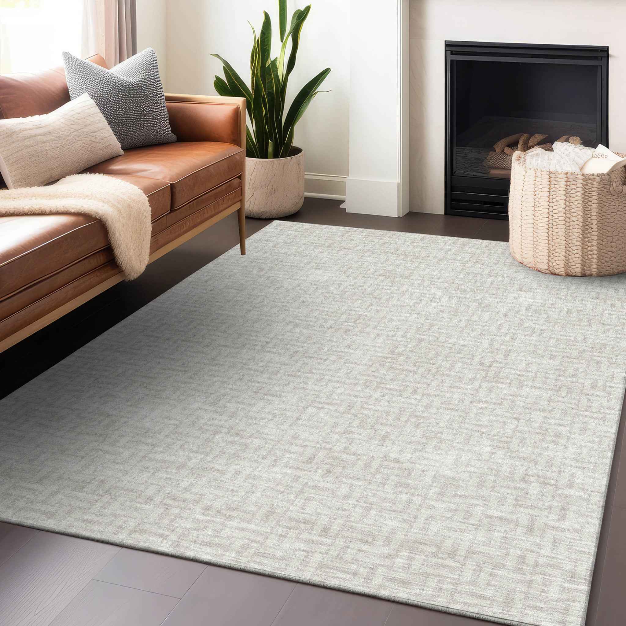 9' X 12' Ivory And Silver Geometric Washable Indoor Outdoor Area Rug