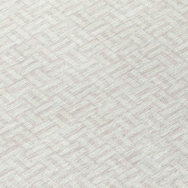 8' Ivory And Silver Round Geometric Washable Indoor Outdoor Area Rug