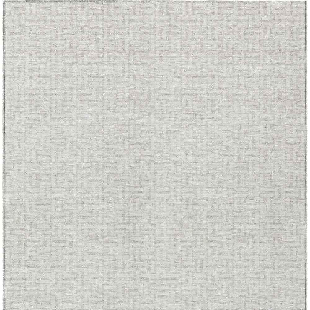 9' X 12' Ivory And Silver Geometric Washable Indoor Outdoor Area Rug