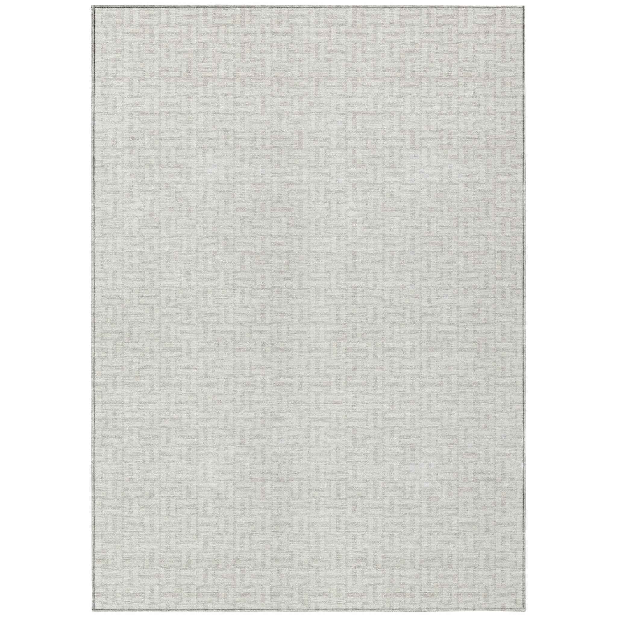 9' X 12' Ivory And Silver Geometric Washable Indoor Outdoor Area Rug