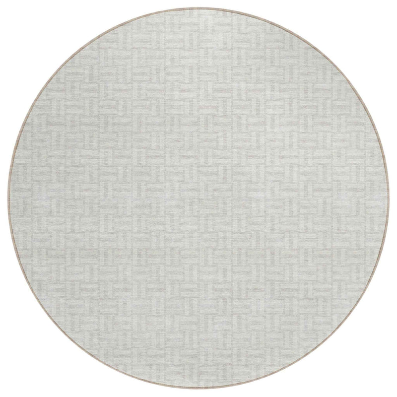 8' Ivory And Silver Round Geometric Washable Indoor Outdoor Area Rug