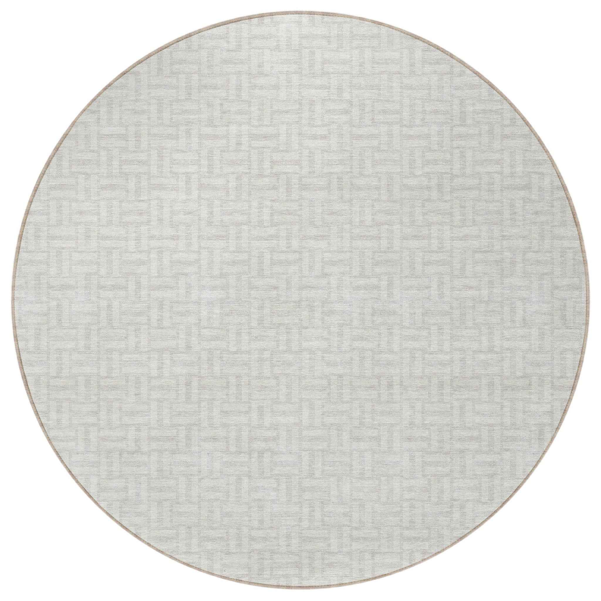 8' Ivory And Silver Round Geometric Washable Indoor Outdoor Area Rug
