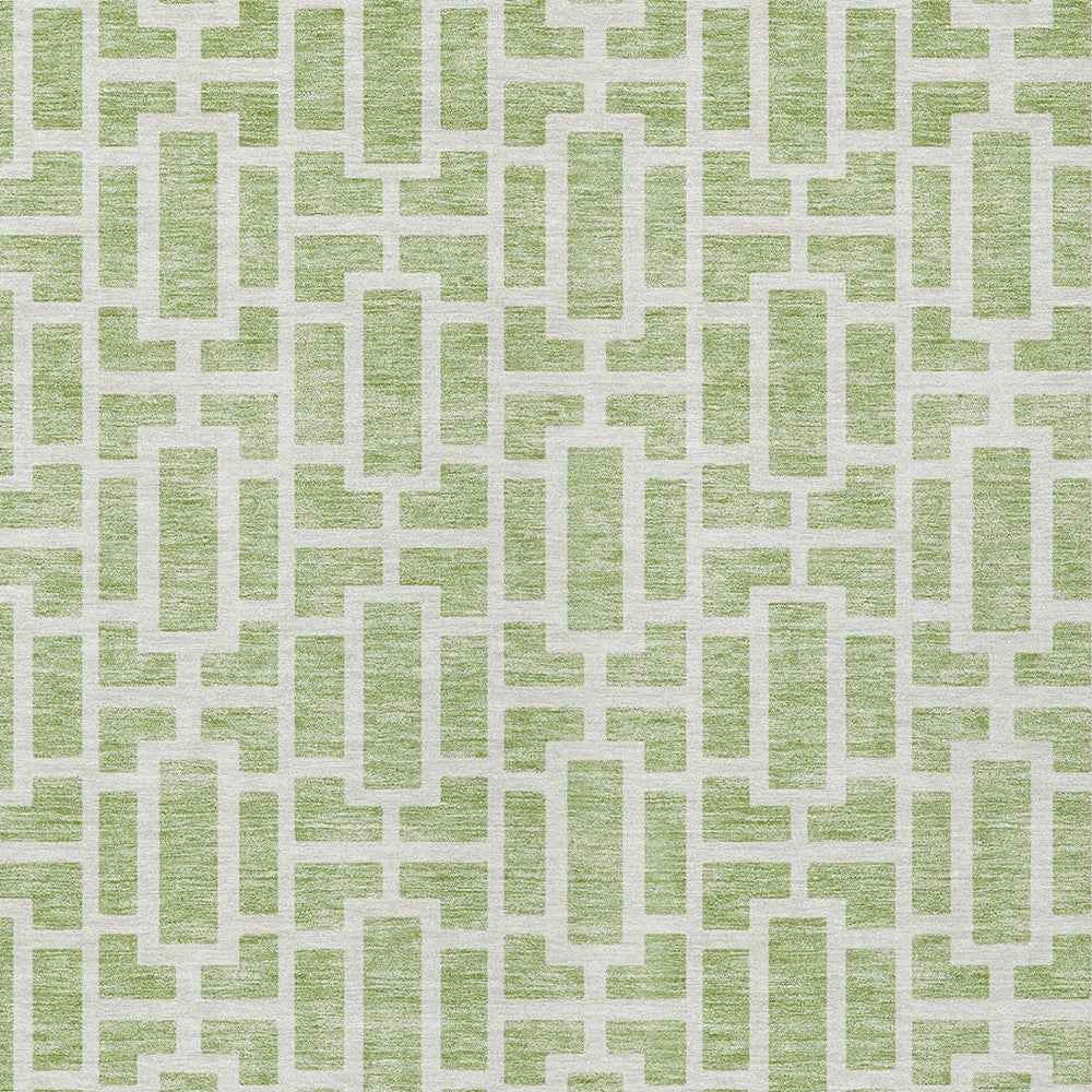 8' X 10' Artichoke Green And Ivory Geometric Washable Indoor Outdoor Area Rug