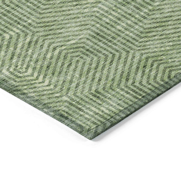 3' X 5' Green And Light Green Geometric Washable Indoor Outdoor Area Rug