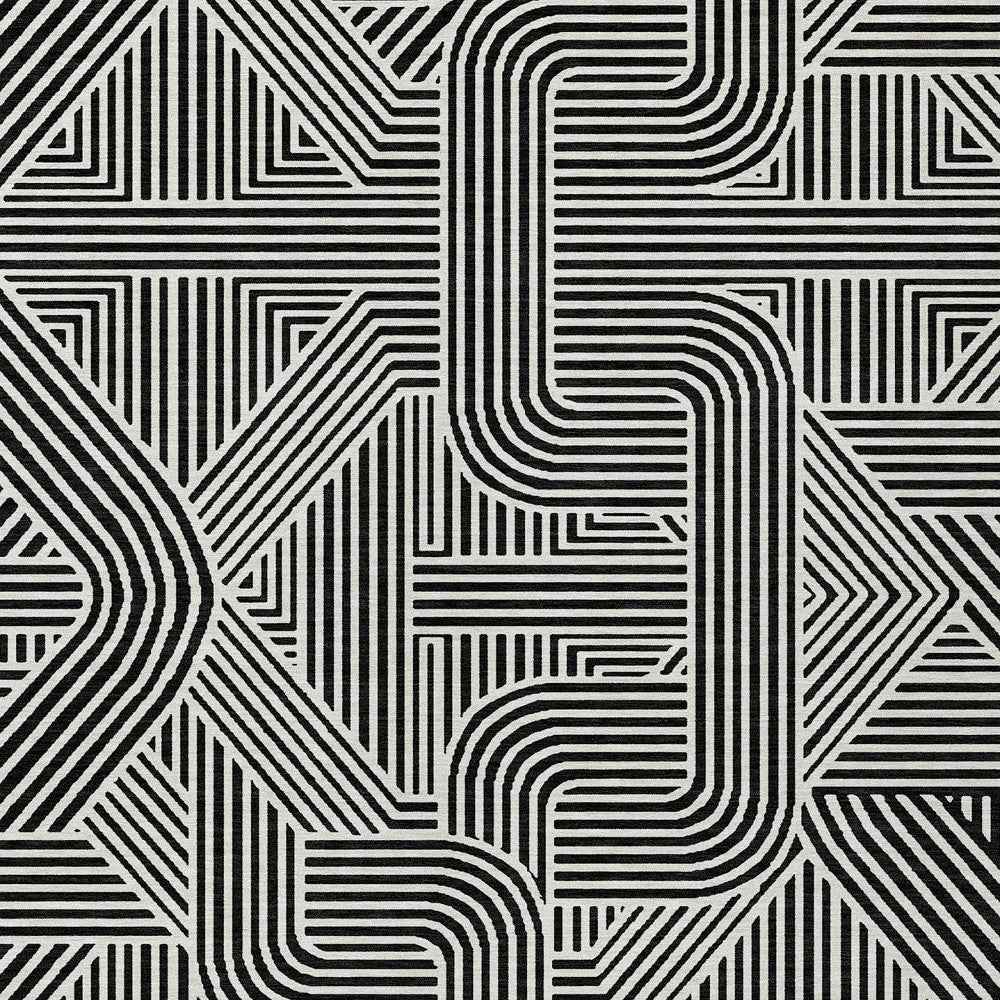 10' X 14' Black And Ivory Abstract Washable Indoor Outdoor Area Rug