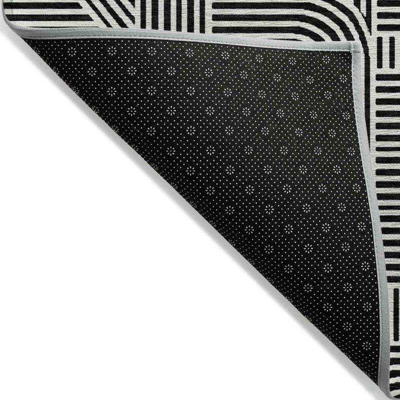 10' X 14' Black And Ivory Abstract Washable Indoor Outdoor Area Rug