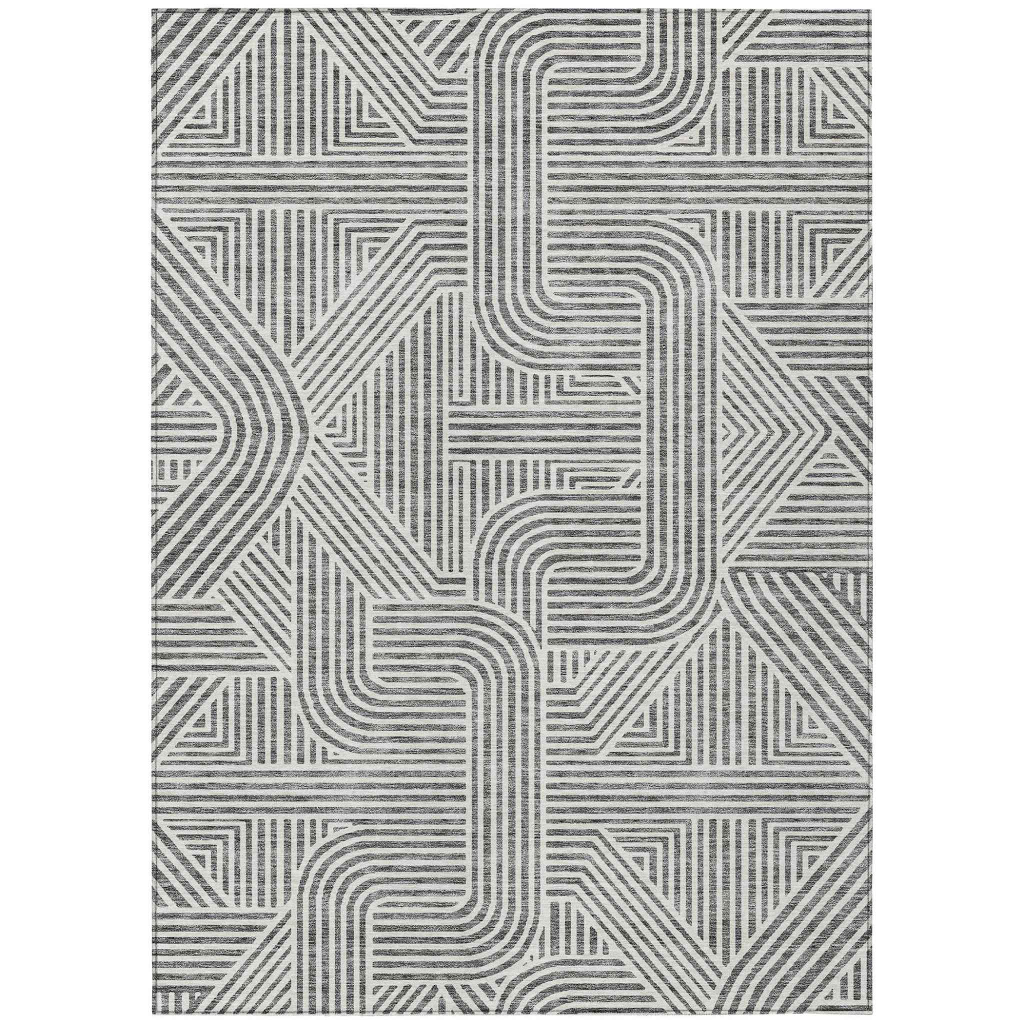 10' X 14' Gray And Ivory Abstract Washable Indoor Outdoor Area Rug