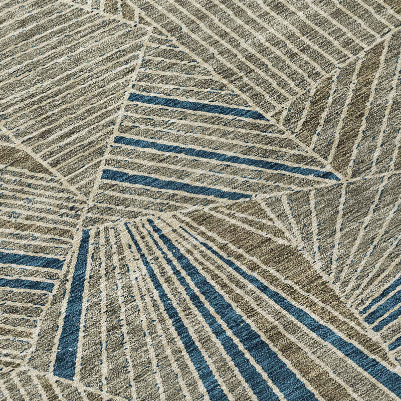 9' X 12' Taupe Blue And Beige Geometric Washable Indoor Outdoor Area Rug