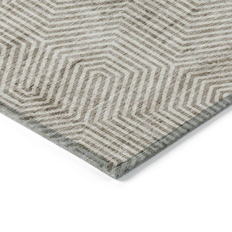 9' X 12' Taupe And Beige Geometric Washable Indoor Outdoor Area Rug