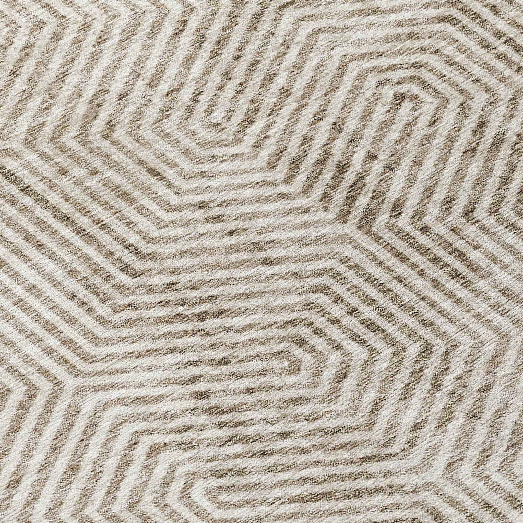 9' X 12' Taupe And Beige Geometric Washable Indoor Outdoor Area Rug