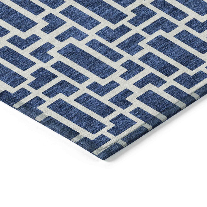 5' X 8' Navy Blue And Ivory Geometric Washable Indoor Outdoor Area Rug