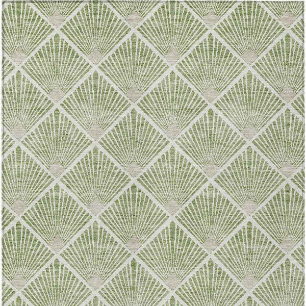 5' X 8' Green Beige And Ivory Geometric Washable Indoor Outdoor Area Rug